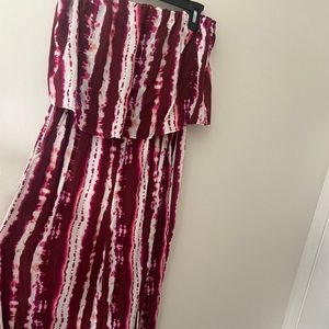 Strapless tie dye wide leg cropped romper